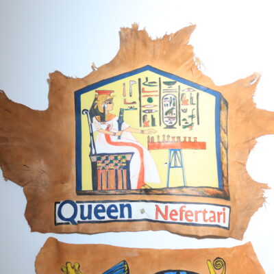 Hand-Painted Leather Wall Art with Queen Nefertari