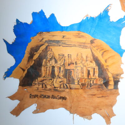 Hand-Painted Leather Wall Art with Abu Simbel Temple