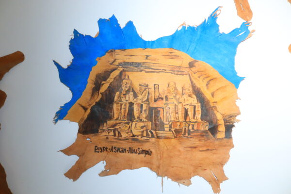 Hand-Painted Leather Wall Art with Abu Simbel Temple