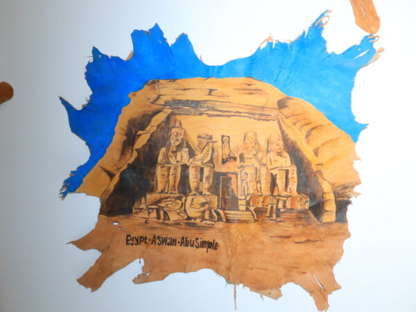 Hand-Painted Leather Wall Art with Abu Simbel Temple