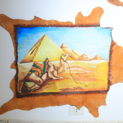 IMG_0610 Hand-Painted Leather Wall Art of Egyptian Pyramids and Camel