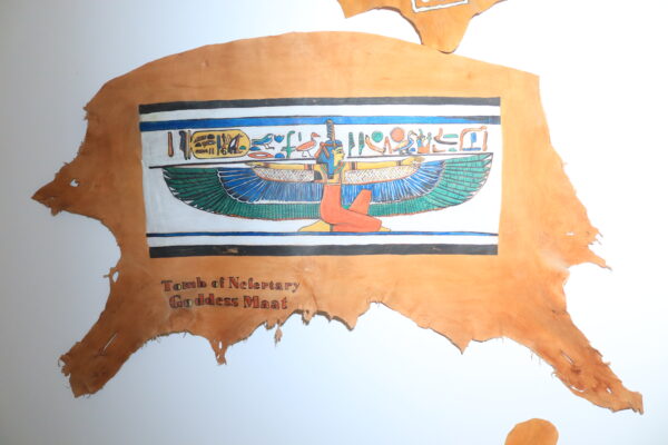 Hand-Painted Leather Wall Art of Goddess Ma'at from Nefertari's Tomb