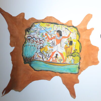 Hand-Painted Leather Wall Art with Ancient Egyptian Hunting Scene