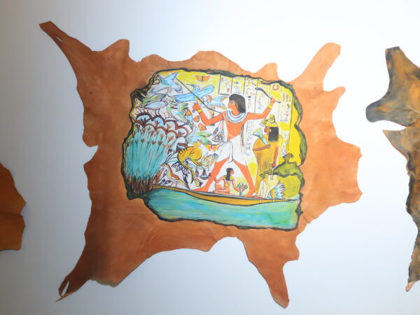 Hand-Painted Leather Wall Art with Ancient Egyptian Hunting Scene