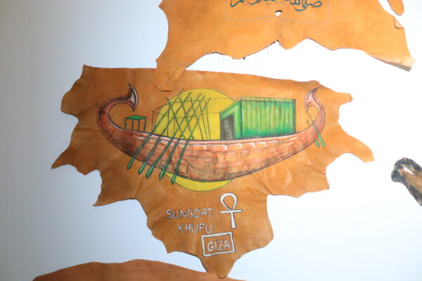 Hand-Painted Leather Wall Art of Khufu's Sunboat