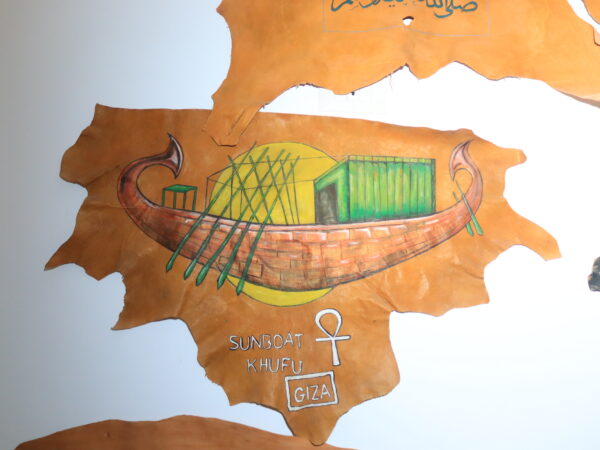 Hand-Painted Leather Wall Art of Khufu's Sunboat