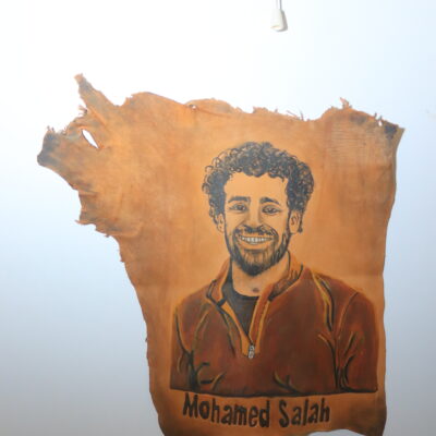 Hand-Painted Leather Wall Art of Mohamed Salah