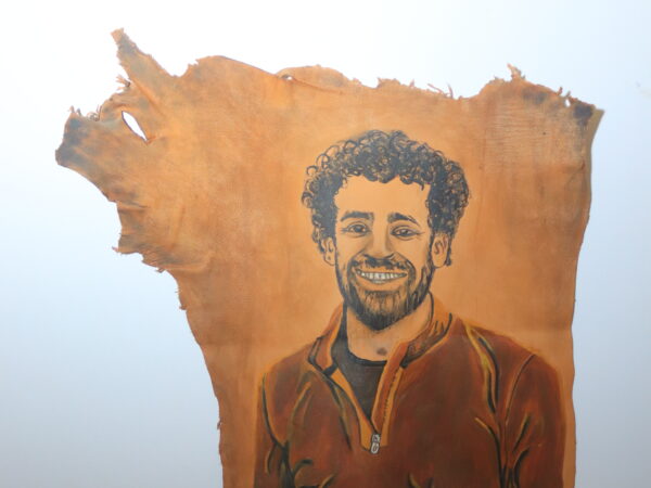 Hand-Painted Leather Wall Art of Mohamed Salah