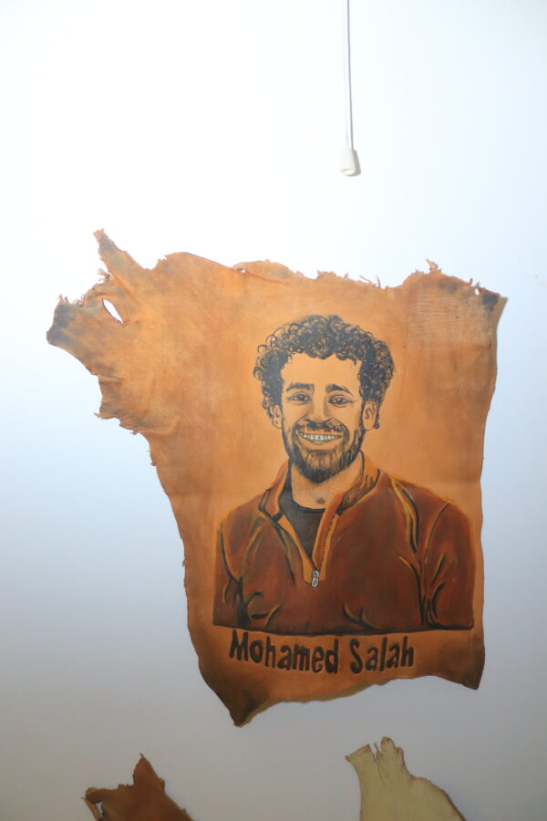 Hand-Painted Leather Wall Art of Mohamed Salah