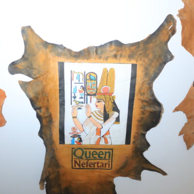 Hand-Painted Leather Wall Art of Queen Nefertari Making an Offering