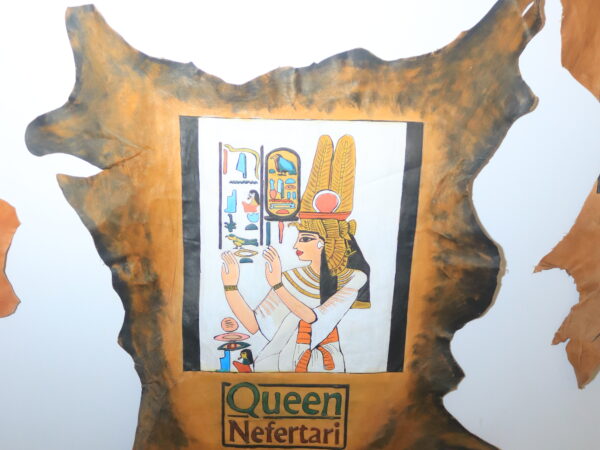 Hand-Painted Leather Wall Art of Queen Nefertari Making an Offering