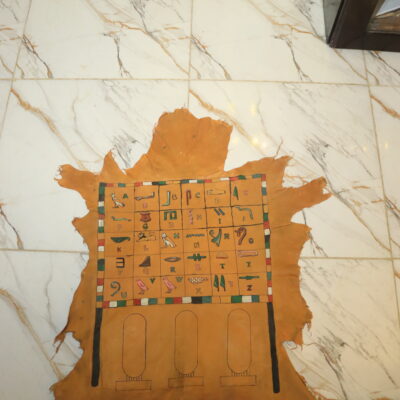 Hand-Painted Leather Wall Art with Egyptian Hieroglyphic Alphabet
