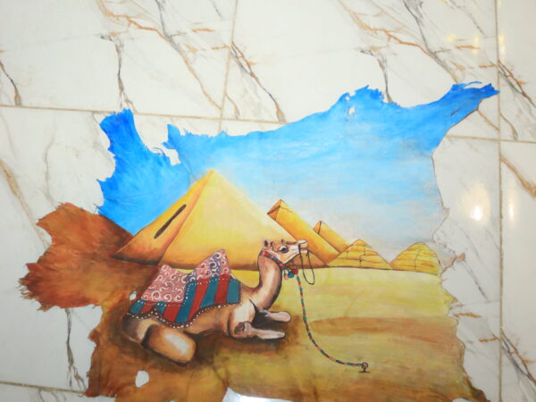 Hand-Painted Leather Wall Art of Egyptian Pyramids and Camel