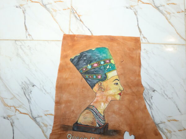 Hand-Painted Leather Wall Art of Queen Nefertiti Bust