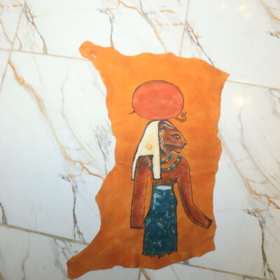 IMG_0624 Hand-Painted Leather Wall Art of Goddess Sekhmet