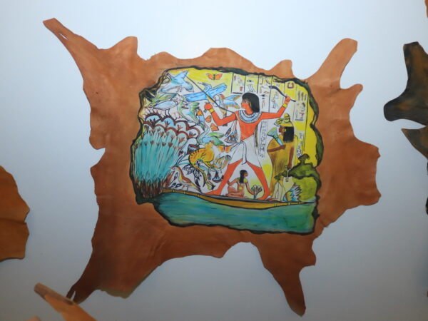 Hand-Painted Leather Wall Art with Ancient Egyptian Hunting Scene
