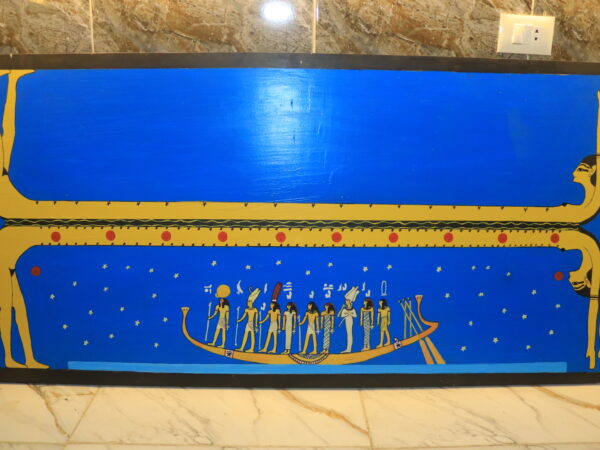 Hand-Painted Egyptian Wall Art with Sunboat and Deities