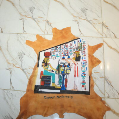 Hand-Painted Leather Wall Art of Queen Nefertari Guided by the Gods