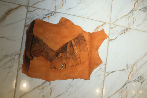 Hand-Painted Leather Wall Art of Queen Nefertiti Profile