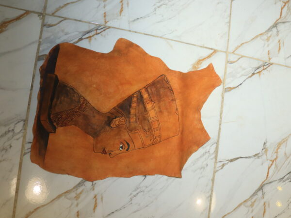 Hand-Painted Leather Wall Art of Queen Nefertiti Profile