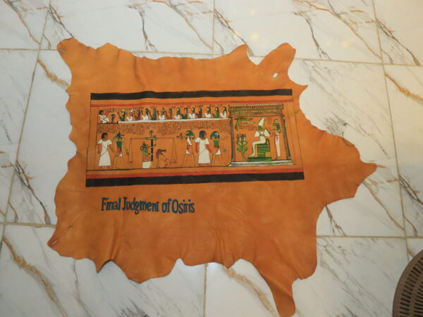 Hand-Painted Leather Wall Art of the Final Judgment of Osiris
