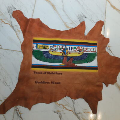 Hand-Painted Leather Wall Art of Goddess Ma'at from Tomb of Nefertari