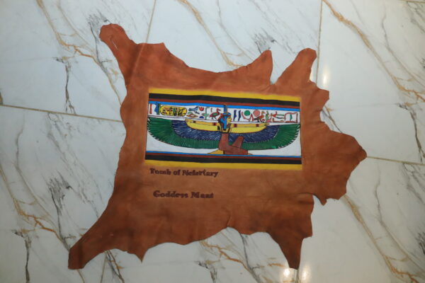 Hand-Painted Leather Wall Art of Goddess Ma'at from Tomb of Nefertari