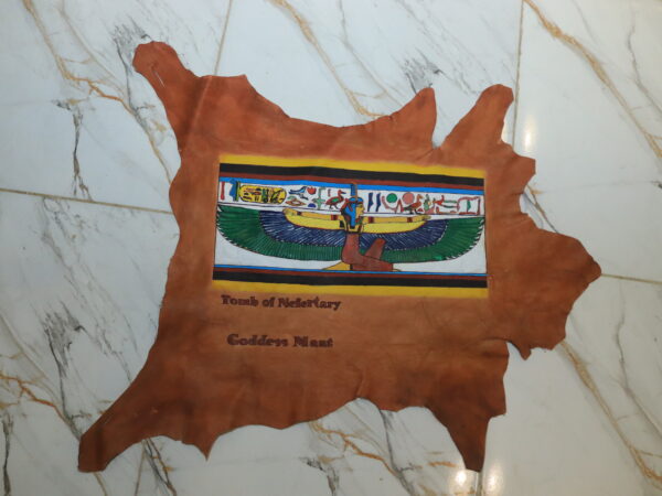 Hand-Painted Leather Wall Art of Goddess Ma'at from Tomb of Nefertari