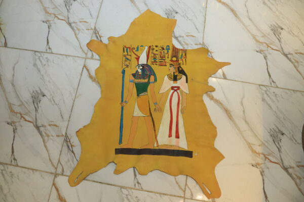 Hand-Painted Leather Wall Art of the Weighing of the Heart