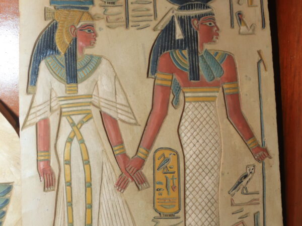 Hand-Painted Egyptian Plaque of Queen Nefertari and Goddess Isis
