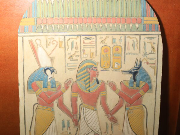 Hand-Painted Egyptian Plaque of Pharaonic King with Gods