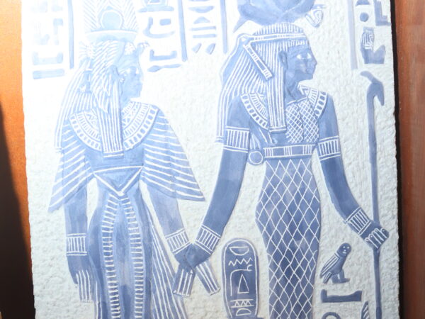 Hand-Painted Egyptian Plaque of King and Goddess