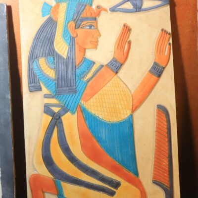 IMG_0659 Hand-Painted Egyptian Plaque of Kneeling Goddess Isis with Wadjet