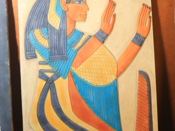 Hand-Painted Egyptian Plaque of Kneeling Goddess Isis with Wadjet