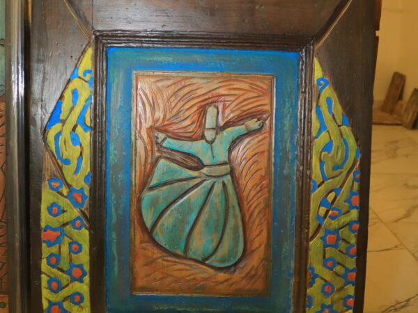 Hand-Carved Wooden Sufi Whirling Dervish Wall Art