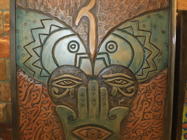 Hand-Carved Wooden Wall Art with Hamsa and Eyes Motif