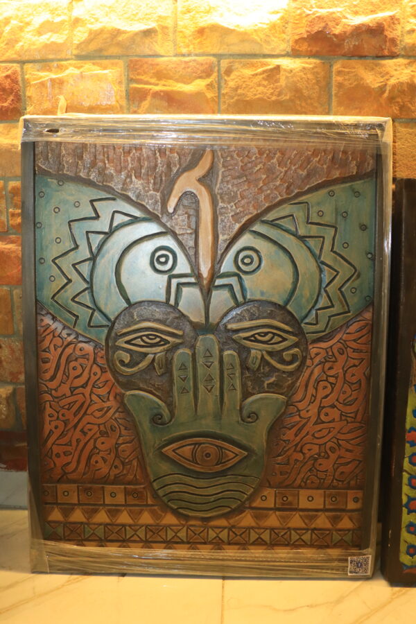 Hand-Carved Wooden Wall Art with Hamsa and Eyes Motif