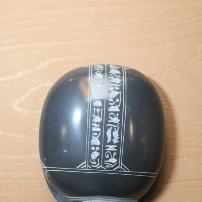 Hand-Carved Black Stone Scarab with Hieroglyphs