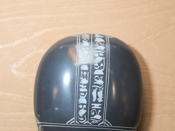 Hand-Carved Black Stone Scarab with Hieroglyphs