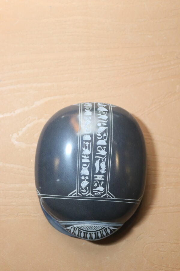 Hand-Carved Black Stone Scarab with Hieroglyphs