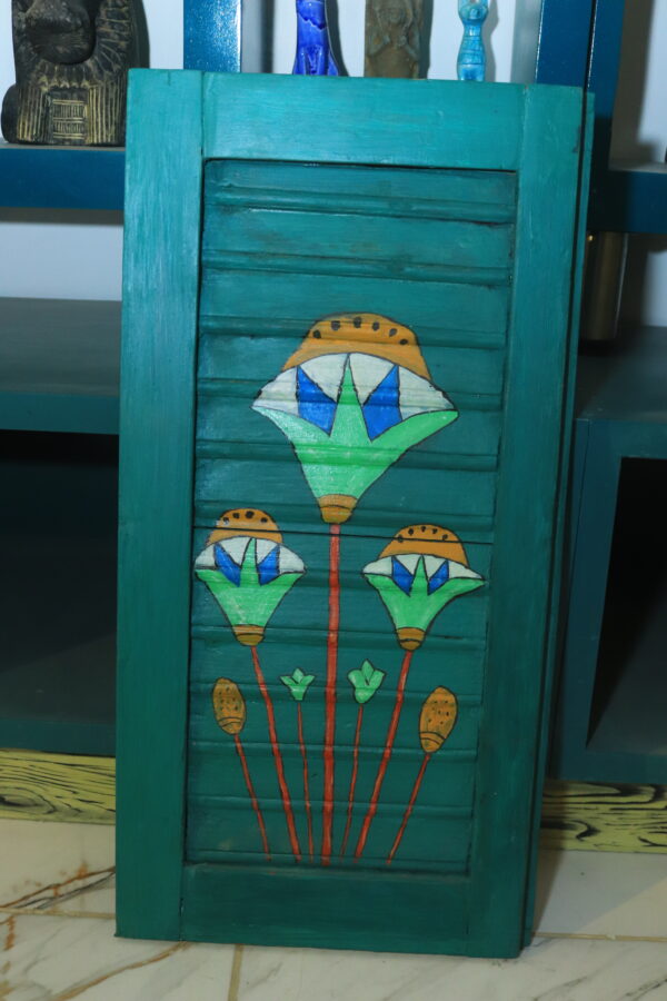 Hand-Painted Wooden Wall Art of Egyptian Lotus Flowers