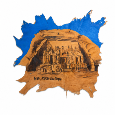 Hand-Painted Leather Wall Art with Abu Simbel Temple