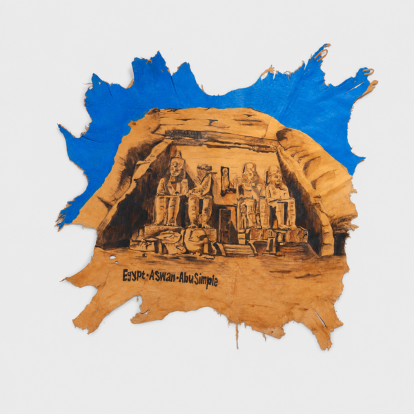 Hand-Painted Leather Wall Art with Abu Simbel Temple