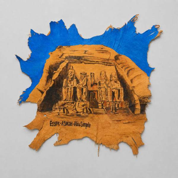 Hand-Painted Leather Wall Art with Abu Simbel Temple