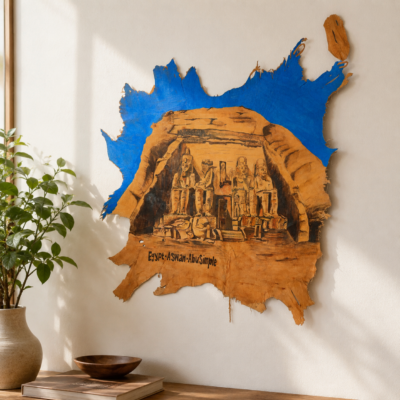 Hand-Painted Leather Wall Art with Abu Simbel Temple