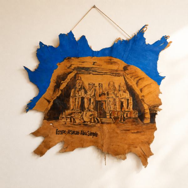 Hand-Painted Leather Wall Art with Abu Simbel Temple