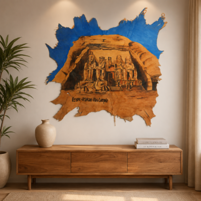 Hand-Painted Leather Wall Art with Abu Simbel Temple