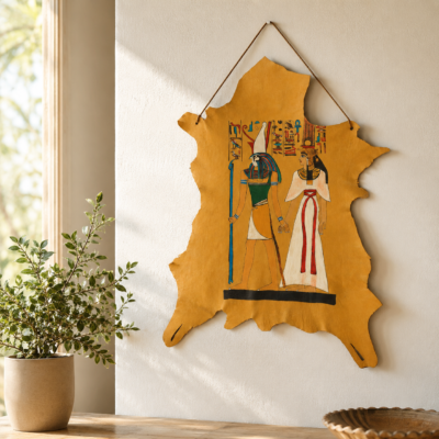 ART-HEART-001_06 Hand-Painted Leather Wall Art of the Weighing of the Heart