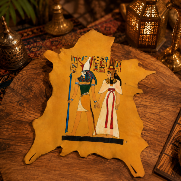 ART-HEART-001_07 Hand-Painted Leather Wall Art of the Weighing of the Heart