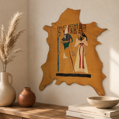 ART-HEART-001_08 Hand-Painted Leather Wall Art of the Weighing of the Heart